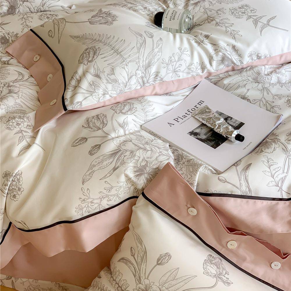 轻奢法式复古风澳棉四件套套纯床棉花卉印睡花丝滑裸LZK被品