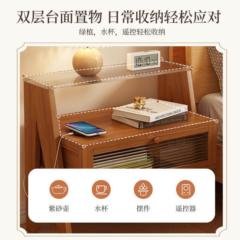 智能床头家用简约ASW能床物头小子带抽桌多功置物储物柜沙发边柜