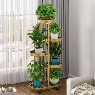 花铁架艺层带轮绿萝花盆客厅阳台落地架式 可移动多室内VSF花盆置