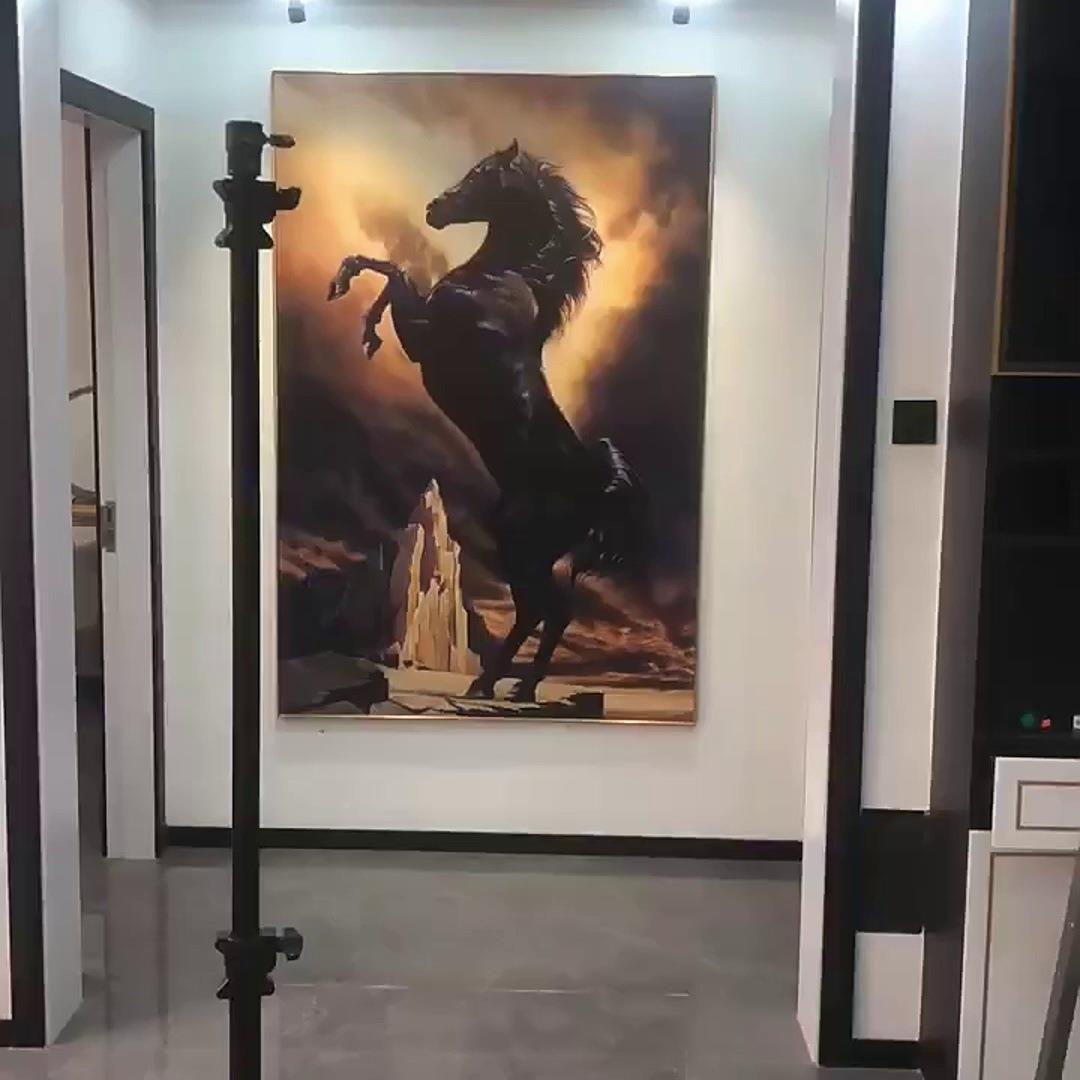 轻奢马入户玄画QTR关挂现代艺术厅装饰画竖骏版客高档卧室餐厅墙