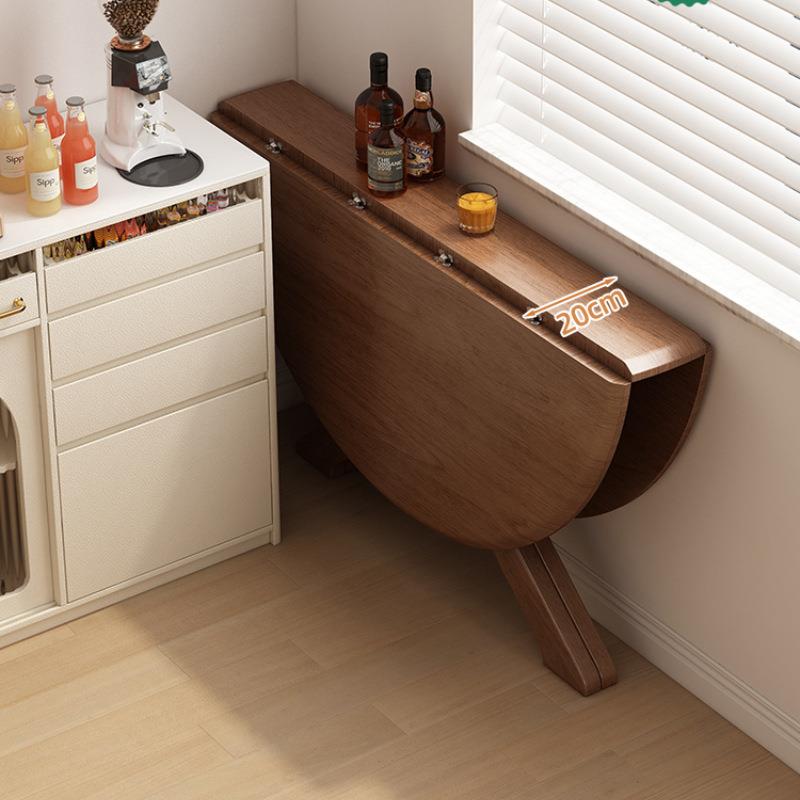 实木折折叠餐桌圆形家用可椅叠圆桌户型省空间岩板小饭SMK桌子子