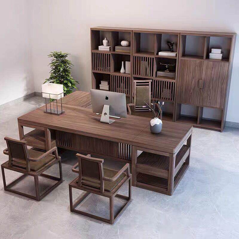 新中式档实木老现板办公桌高办室家具简约代ECP公总裁桌大班台装