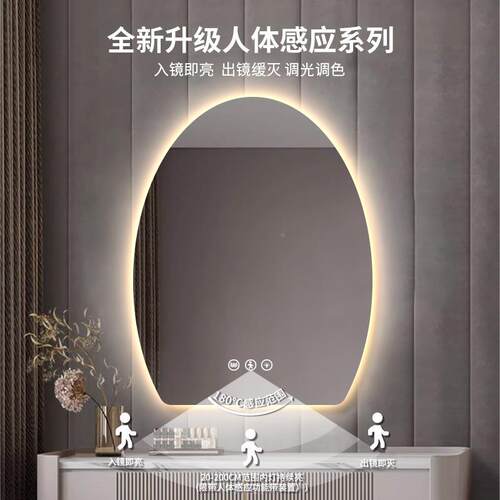 鹅蛋无品牌/卧室led化妆光镜带灯挂卫生间梳妆台发镜浴室壁能镜智
