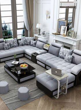 沙发皮沙发OXK布U艺沙发简约现代大布小型型多功能布沙户发组合