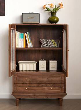 北美黑胡木中古风玻璃门酒柜轻奢客厅电视边VGJ柜沙桃收纳储发物