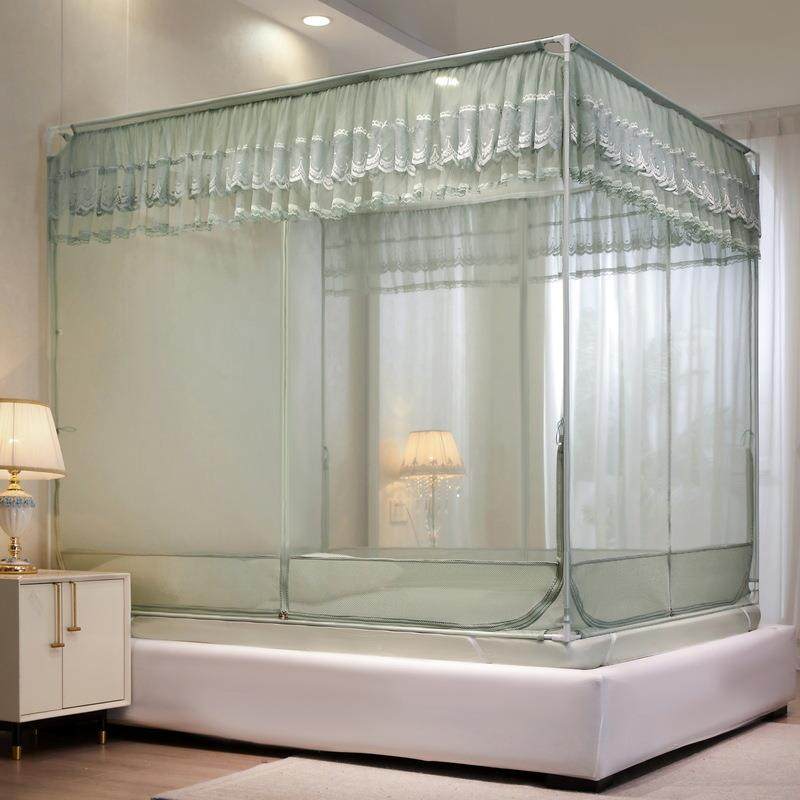 新坐款蕾丝床蚊帐LDRT门+U三开回形底床式笠款蚊帐家用全封闭蚊帐