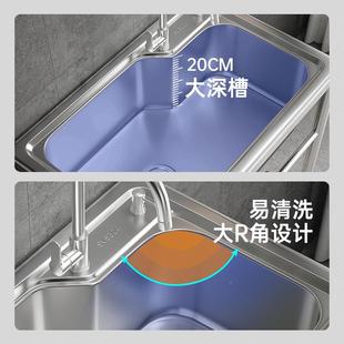 加厚锈钢水支槽厨304洗房碗槽家用单水槽带JNV架一体商用水池洗不