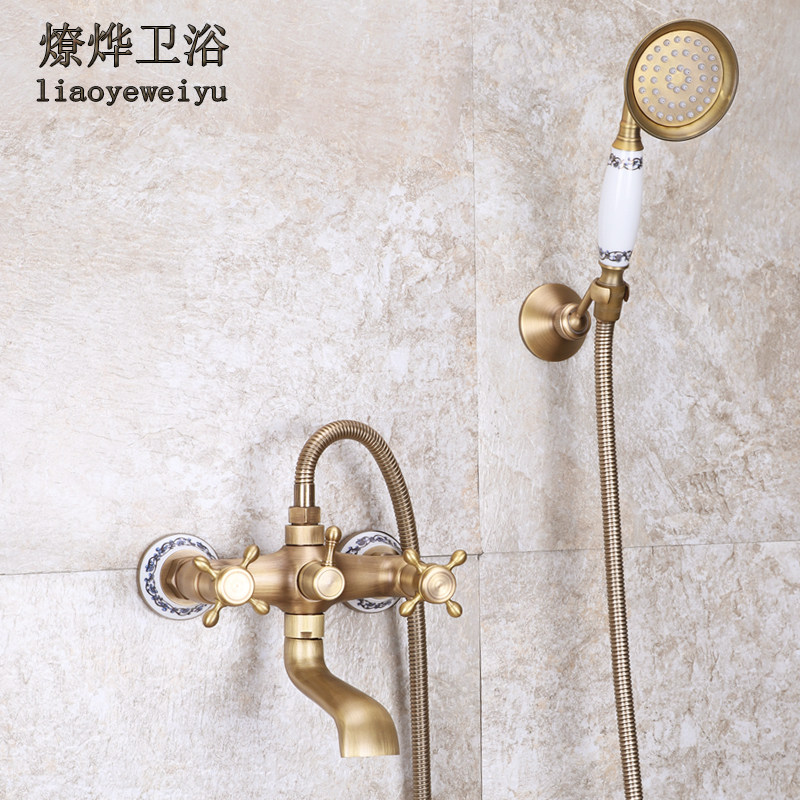 全铜仿古淋浴花洒复古欧式简易花洒套装浴缸冷热水龙头浴室混水阀