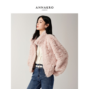 【流金时代】玖姿安娜蔻优雅千金风仿皮草短款外套女2025冬季新款