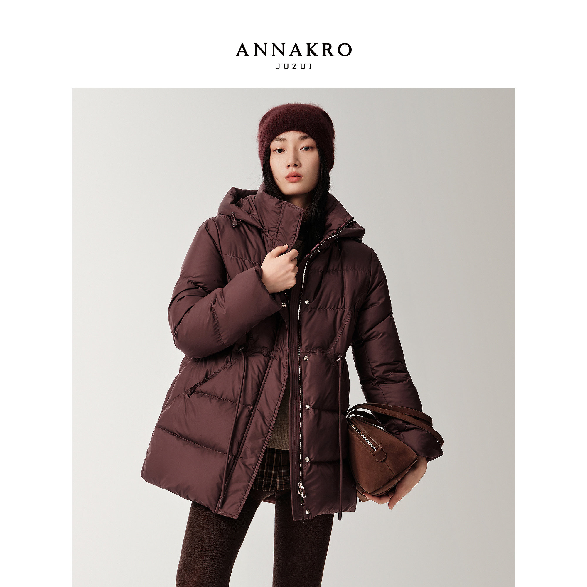 玖姿安娜蔻优雅通勤风三防发热连帽收腰鸭绒羽绒女2025冬季新款,女装/女士精品,羽绒服,淘宝优惠券,粉丝福利购,淘宝优惠卷