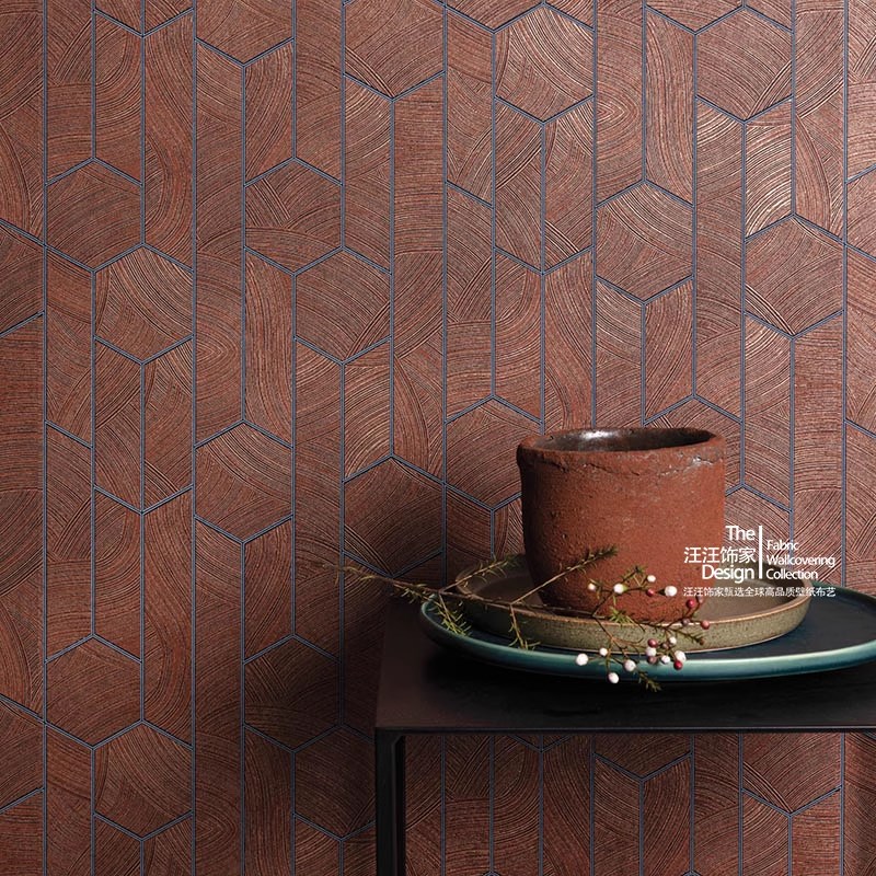 定制比利时墙纸现代书房卧室背景墙壁纸几何六边形木纹无缝墙布画