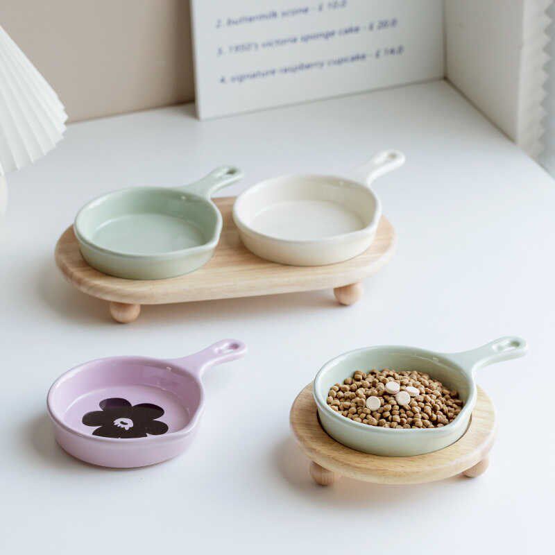 韩国bd猫碗陶瓷猫食盆增高木架猫碗平底锅大口径护颈狗碗罐头碗