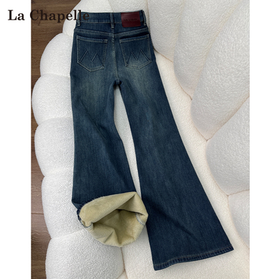 拉夏贝尔加绒加厚微喇牛仔裤女