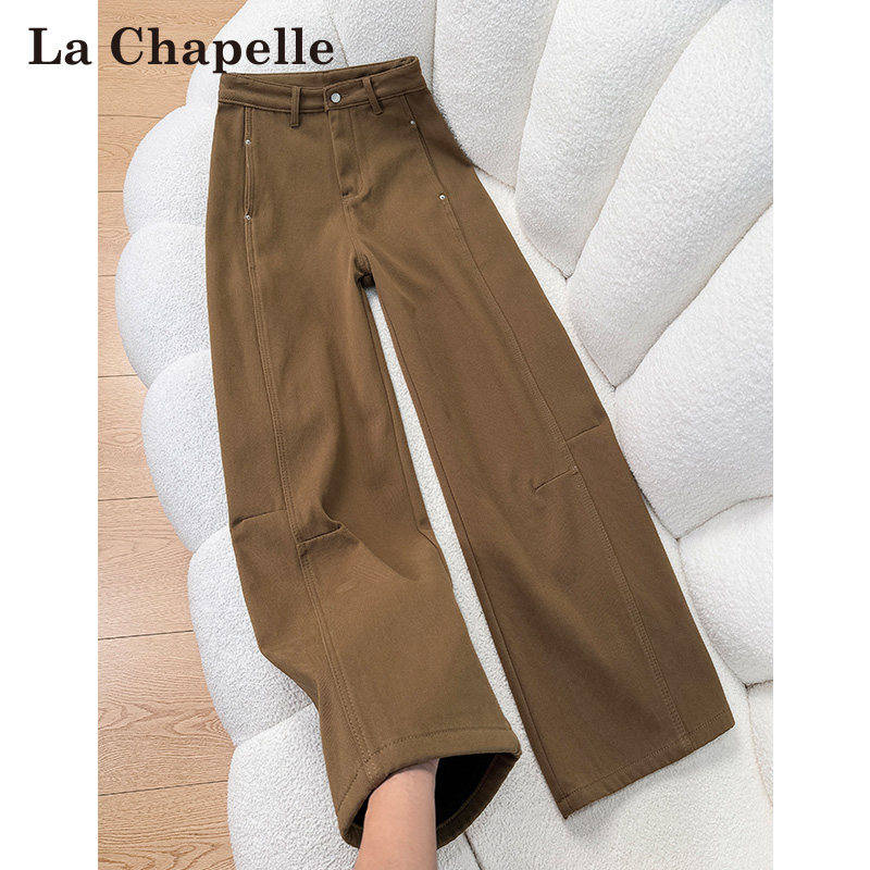 拉夏贝尔美式棕色加绒弯刀牛仔裤女秋冬季新款高腰显瘦阔腿直筒裤,女装/女士精品,牛仔裤,淘宝优惠券,粉丝福利购,淘宝优惠卷