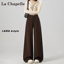 复古高腰直筒裤 加绒美式 女秋冬新款 拉夏贝尔美拉德咖色阔腿牛仔裤