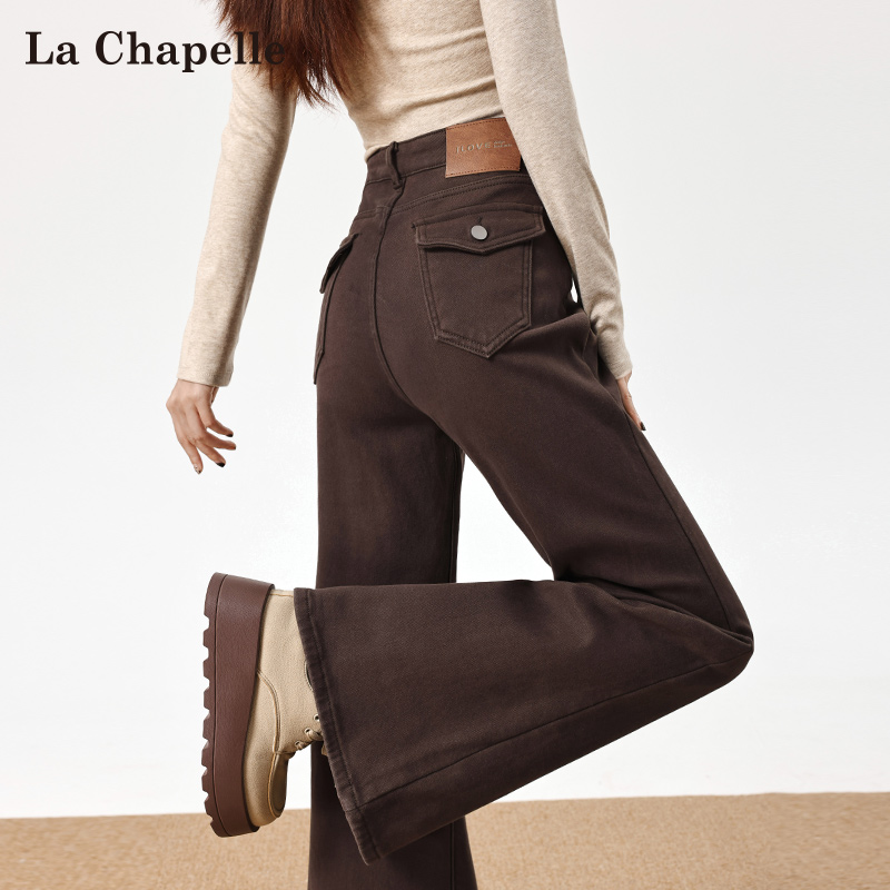 拉夏贝尔美拉德加绒微喇牛仔裤女