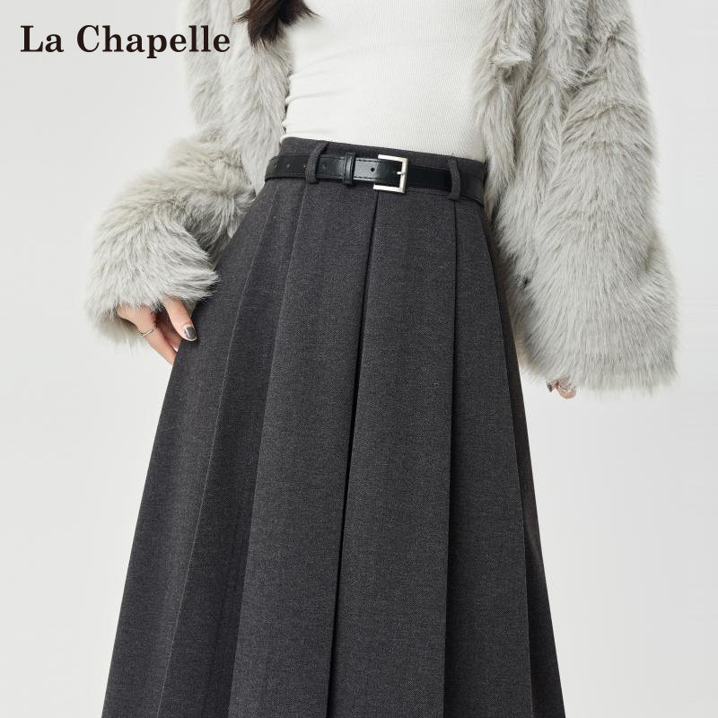 拉夏贝尔灰色毛呢西装半身裙女秋冬高腰A字大摆伞中长款百褶裙,女装/女士精品,半身裙,淘宝优惠券,粉丝福利购,淘宝优惠卷