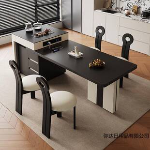 轻台奢岛用餐桌椅组可伸缩高端复古沃顿岩板餐桌茶桌中合古弥达日