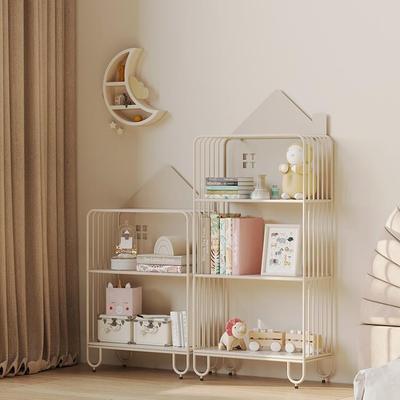 卧室简置易铁艺物架小房子靠墙落地收儿童书架绘柜本纳985书飘窗p