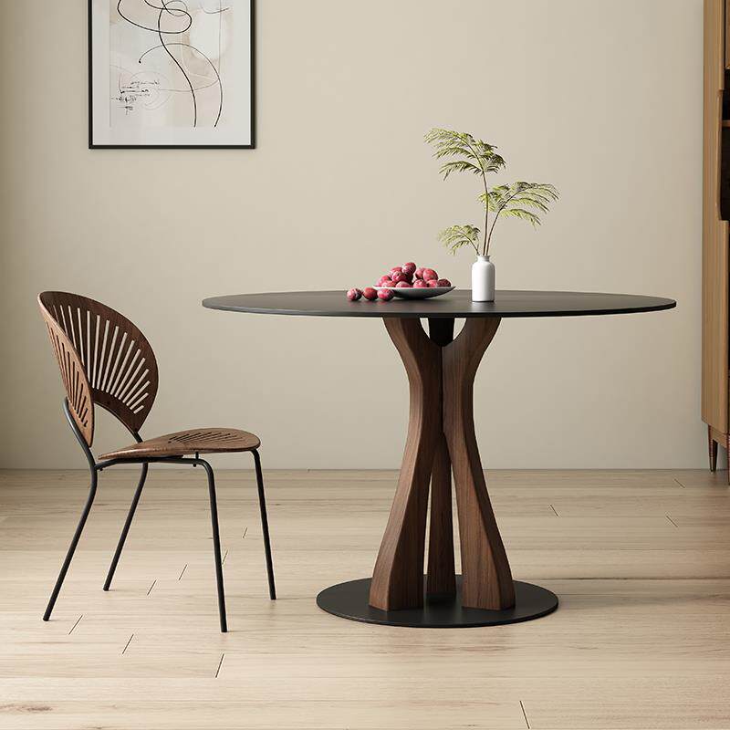 7T多塔黑胡桃黑胡桃-1色复古实圆利形餐桌木小户型板简约纯黑德丰