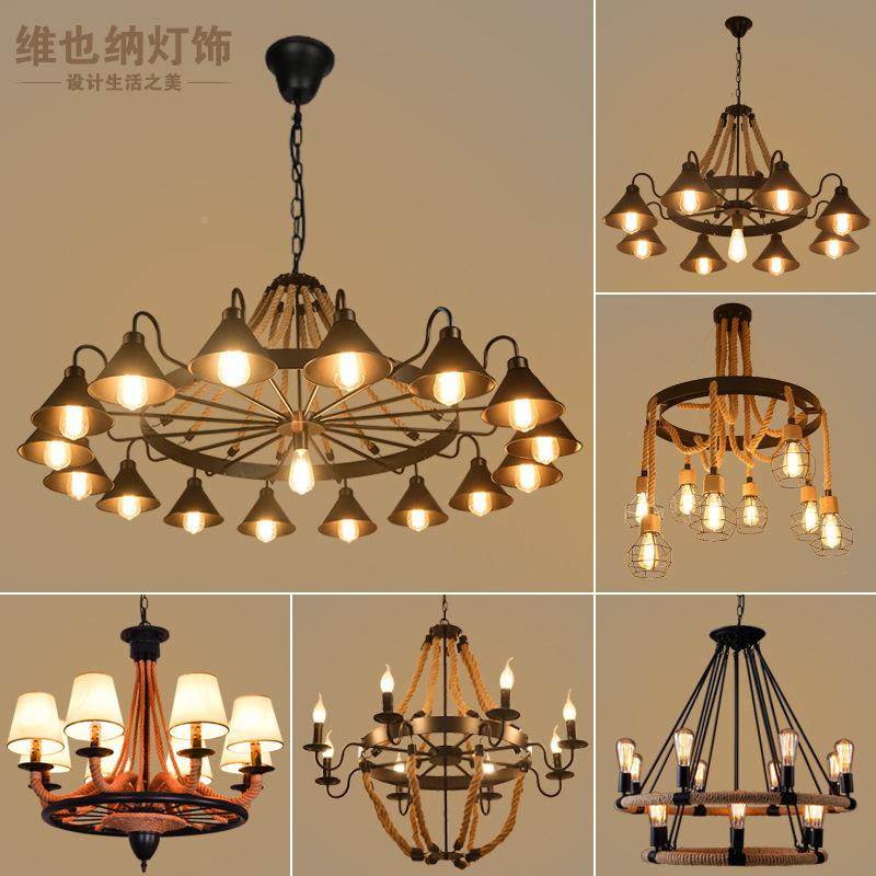 美式乡村复古吊怀旧816厅工业风餐厅灯客饭包厢烧烤店铁艺麻绳店,家装灯饰光源,智能吊灯,淘宝优惠券,粉丝福利购,淘宝优惠卷