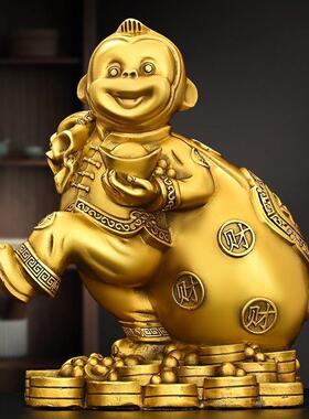 风金猴纳财摆件十二生肖面相猴金猴献宝背钱金猴纳财袋猴工艺品属