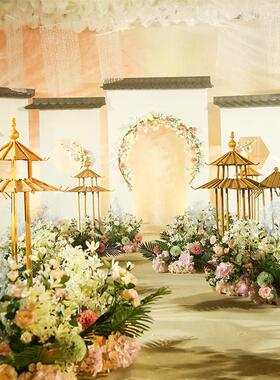 亭新款婚庆道VXI具中式六角喜亭凉小屋宾路婚礼布置舞台摆件迎引