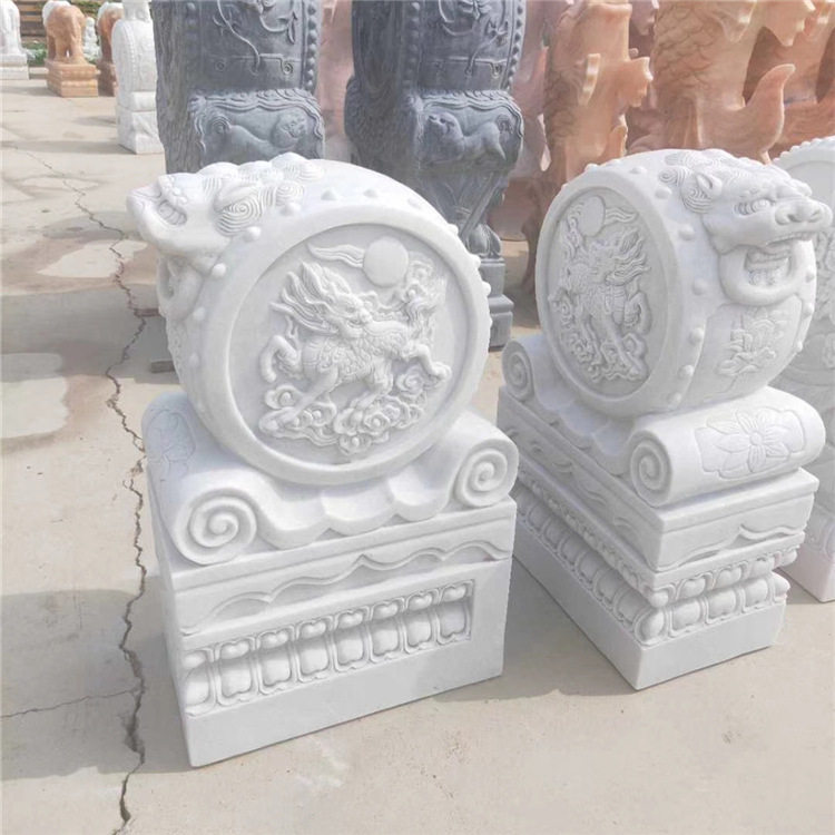 青石仿古做旧石雕抱鼓石一对