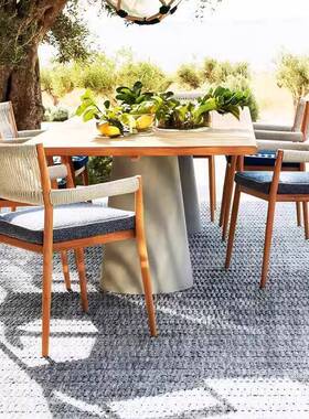 外餐桌柚木编22890织防防晒大理石桌户藤编椅室外花园庭院休闲水椅家具