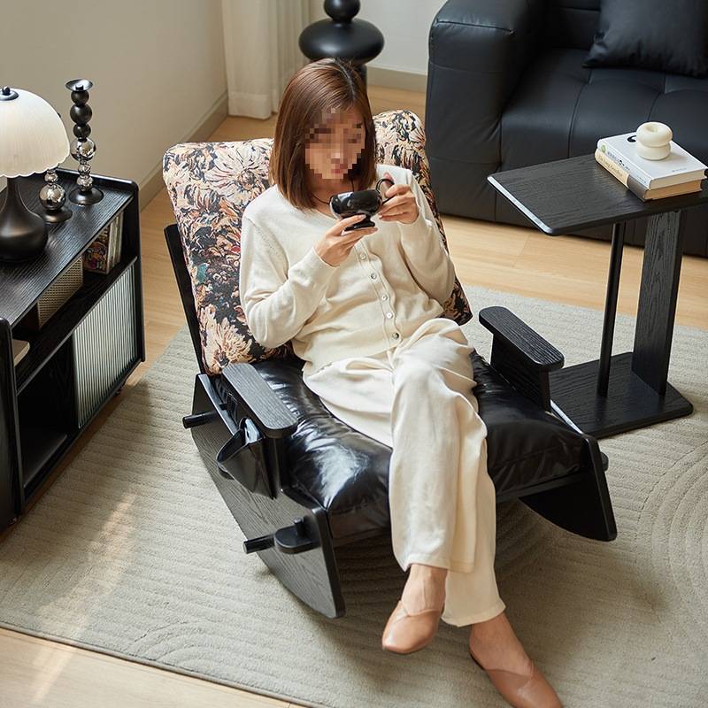 摇摇椅实木单人躺椅黑色家用阳台休闲椅可躺可睡小户型懒人沙发椅