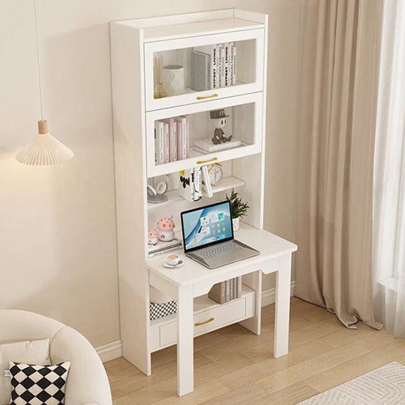 折叠书书桌书架一体室连体学书桌柜家用习桌奶油风实木KEX一体卧