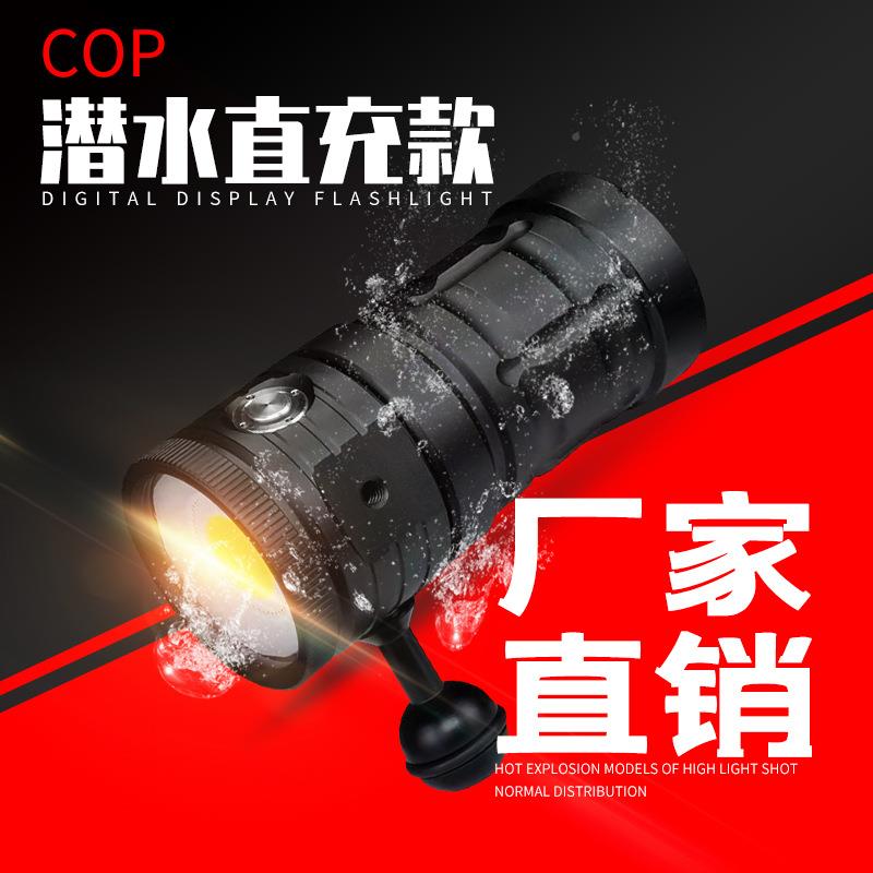 潜水手电筒新款强光充探金灯深海LED直铝合充电手电照D1D100.D12