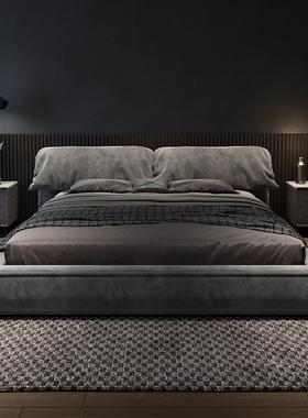 布意艺床式Z04气极简耳朵主卧大床麂皮绒储双人床大物软包床