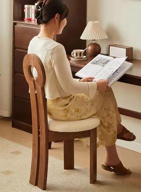 法式中复古凳实木餐椅家用靠背网红设桌计卧室梳化妆鱼AL-80905钥