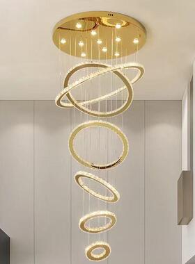 简现代轻奢客水厅复楼梯间灯351别墅loft楼灯饰长晶吊灯式k9cryst