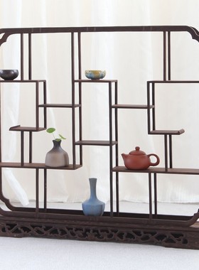 鸡翅木博古架紫砂壶茶壶架子中式多宝阁实K木摆件家居饰品摆件装