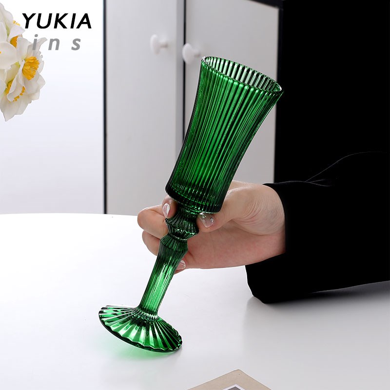 人优昙花 迢迢远l山绿中古玻璃杯酒杯 香槟杯鸡尾酒杯高脚祖母