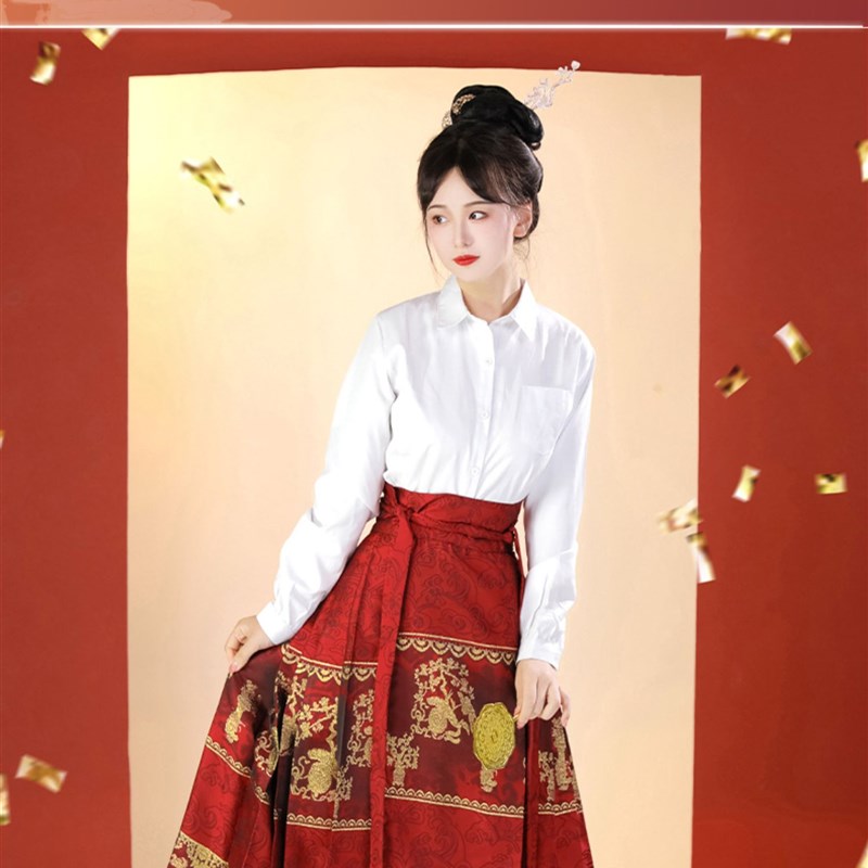 汉服女马面裙日常织金黑色半身裙中国风通勤古装长裙正式汉服上衣