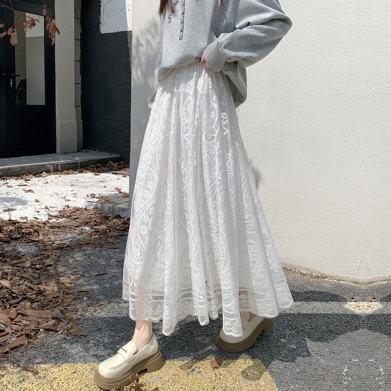 蕾丝内搭半身裙女秋冬2024新款气质垂感仙女半裙打底高腰A字裙子