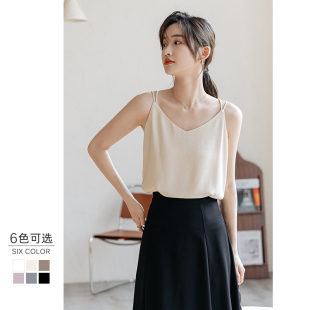 雪纺吊带背心女夏垂感宽松外穿内搭v领美背黑白色百搭打底衫 上衣