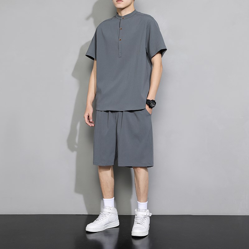 中国风中式睡衣男士套装夏季薄款复古棉麻汉服可外穿中青年家居服
