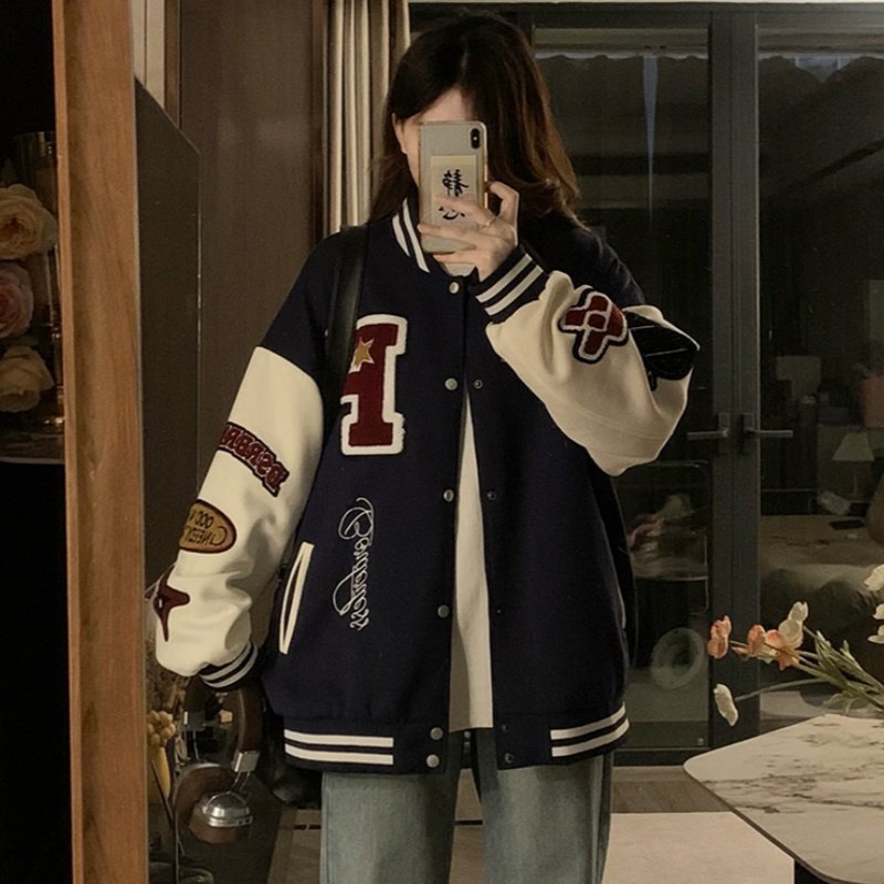 美式复古棒球服外套女2024早秋新款设计感小众休闲刺绣宽松夹克潮