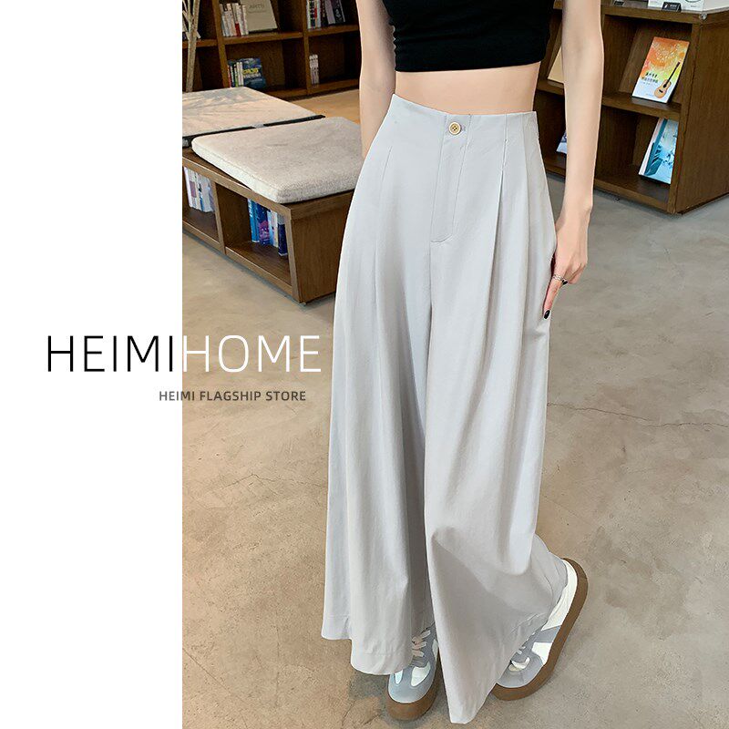 浅灰色洗水棉休闲裤女春夏季慵懒九分直筒裤小个子宽松工装阔腿裤