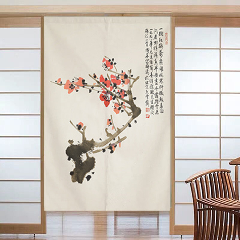 中式花鸟门帘布艺隔断帘装饰家用挂帘卧室试衣间卫生间免打孔半帘