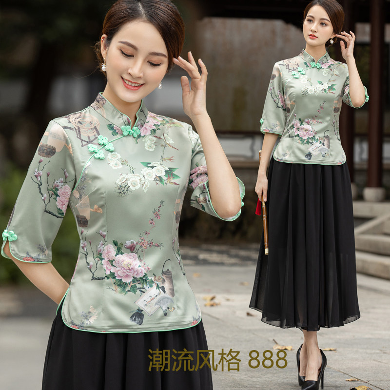 复古唐装中式女上衣中国风大码女装旗袍改良两件套装裙时尚表演服