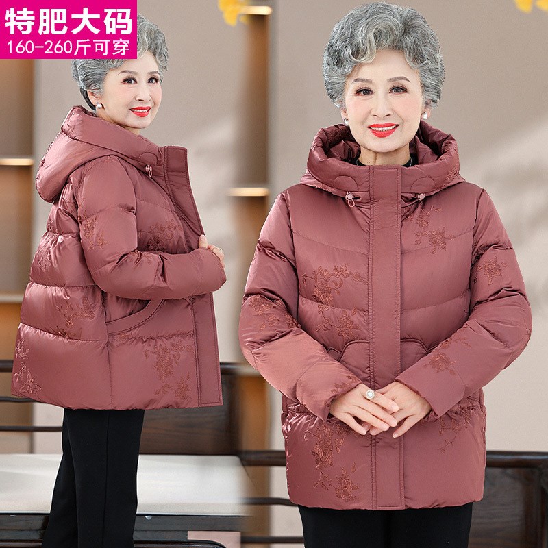 200斤胖妈妈羽绒服中长款冬季加厚大码中老年女羽绒外套时尚奶奶