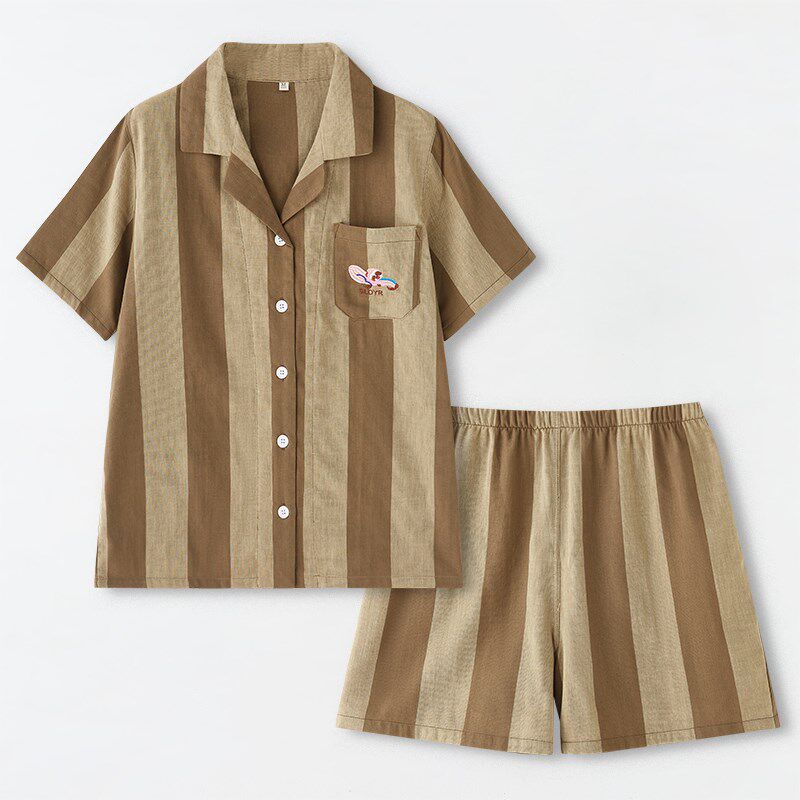 日系纯棉纱布睡衣女夏短袖短裤情侣套装薄款家居服男士全棉大码