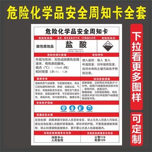 盐酸危险化学品安全周知卡油墨固化剂乙腈腐蚀酒精警告标识牌定制