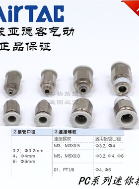 AirTAC原装正品亚德客迷你微型接头 PC4M3-M PC4M5-M PC401-M -D