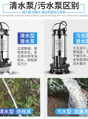 潜水泵家用220V不锈钢小型抽水机农用灌溉抽水排污泵污水泵高扬程